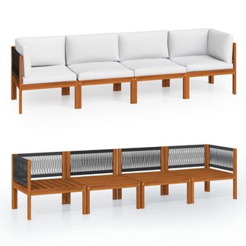 vidaXL 4-Seater Garden Sofa with Cushion Wood Acacia&Rope