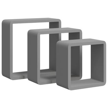 vidaXL Wall Cube Shelves 3 pcs Gray MDF