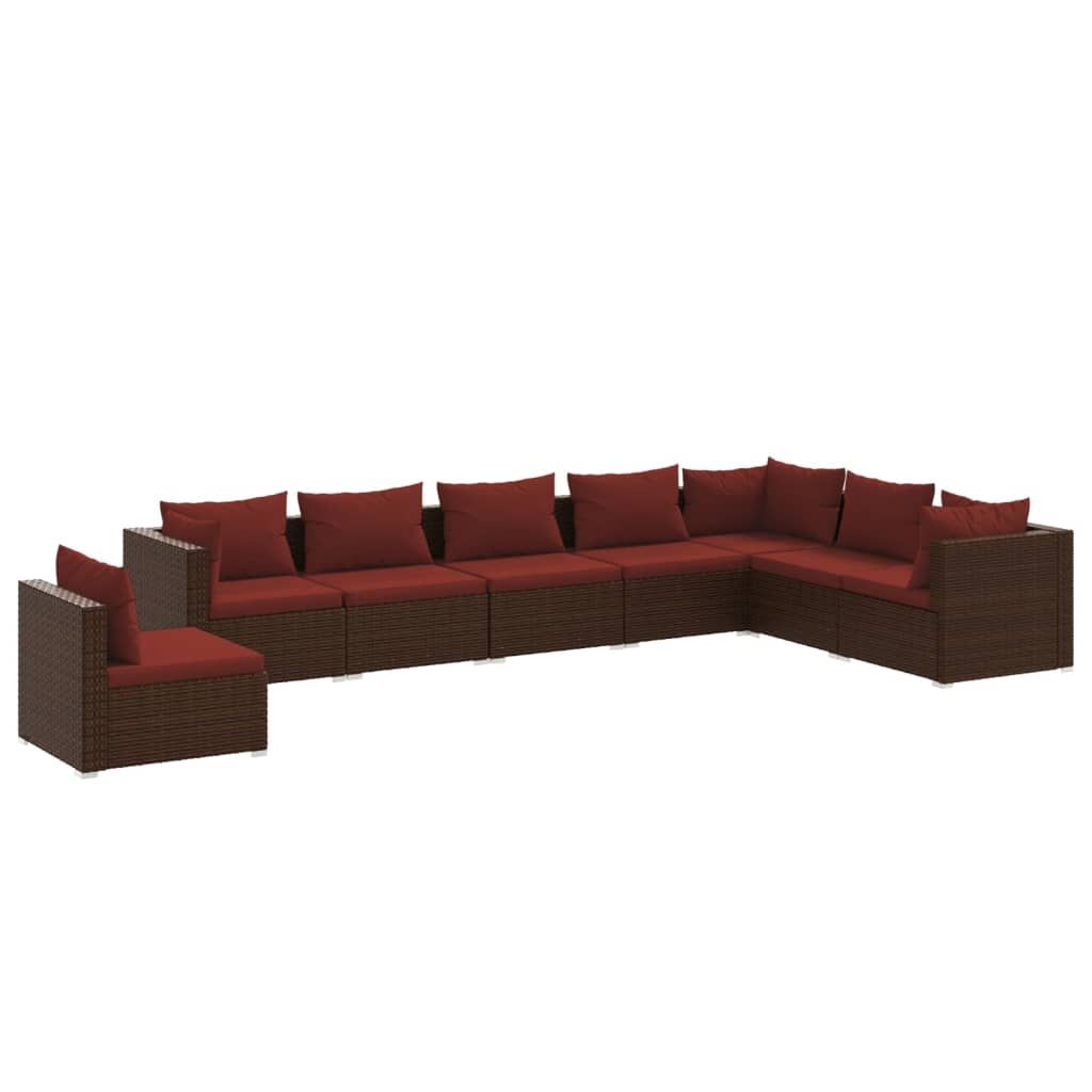 vidaXL 8 Piece Patio Lounge Set with Cushions Poly Rattan Brown