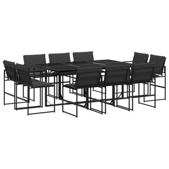 vidaXL 11 Piece Patio Dining Set with Cushions Black Textilene