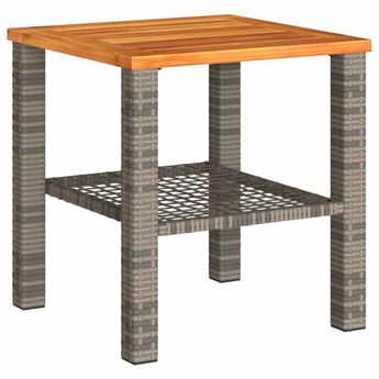 vidaXL Patio Table Gray 15.7"x15.7"x16.5" Poly Rattan Acacia Wood
