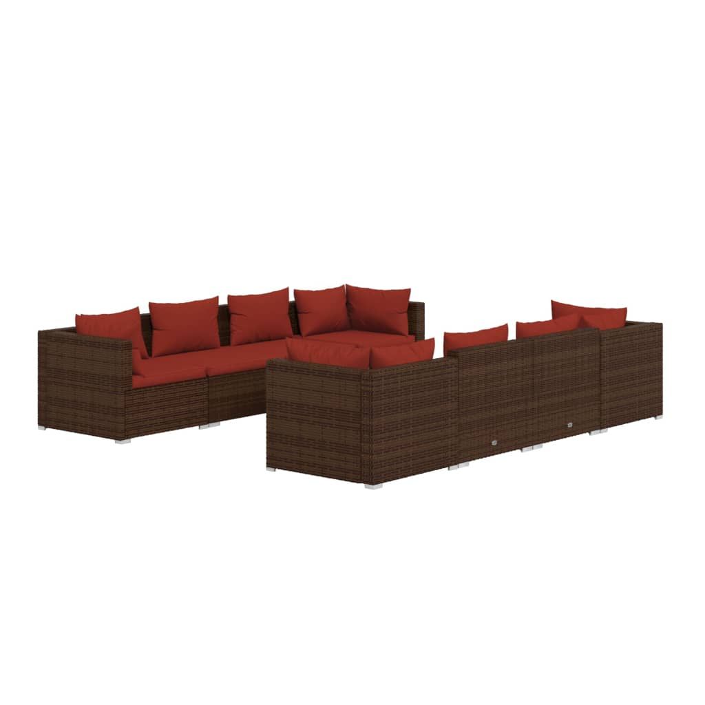vidaXL 9 Piece Patio Lounge Set with Cushions Poly Rattan Brown