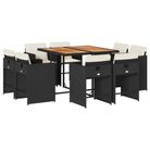 vidaXL 9 Piece Patio Dining Set with Cushions Black Poly Rattan