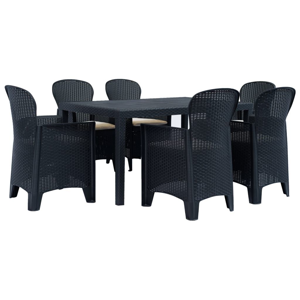 vidaXL 7 Piece Patio Dining Set Plastic Anthracite Rattan Look