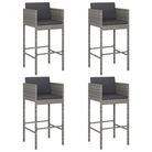 vidaXL Bar Stools 4 pcs with Cushions Grey Poly Rattan