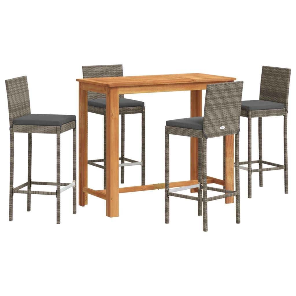 vidaXL 5 Piece Patio Bar Set Gray Solid Wood Acacia and Poly Rattan