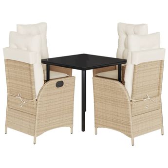 vidaXL 5 Piece Garden Dining Set with Cushions Beige Poly Rattan