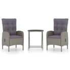 vidaXL 3 Piece Garden Bistro Set Poly Rattan and Glass Grey