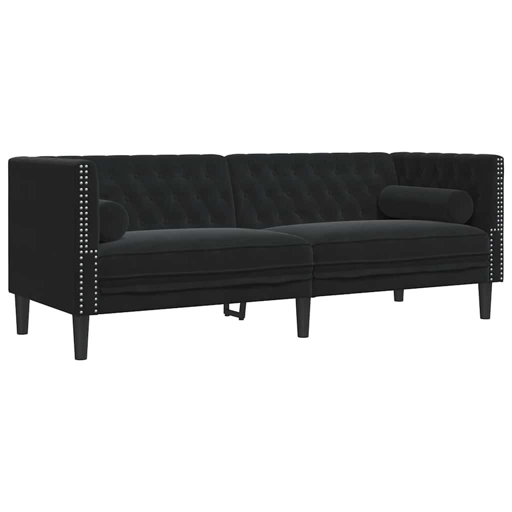 vidaXL Chesterfield Sofa with Bolsters 3-Seater Black Velvet