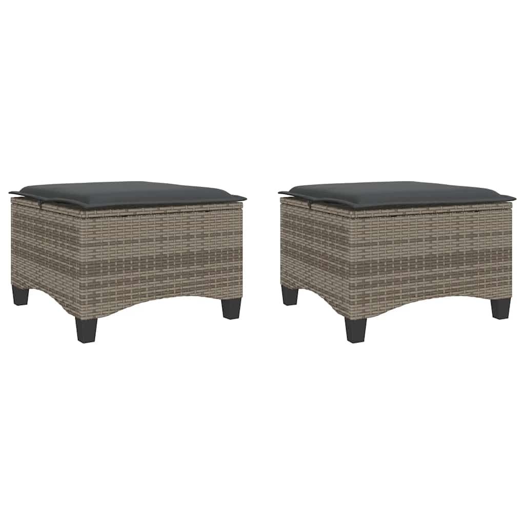 vidaXL Patio Stools with Cushions 2 pcs Gray 21.7"x21.7"x14.2" Poly Rattan