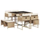 vidaXL 9 Piece Patio Dining Set with Cushions Beige Poly Rattan