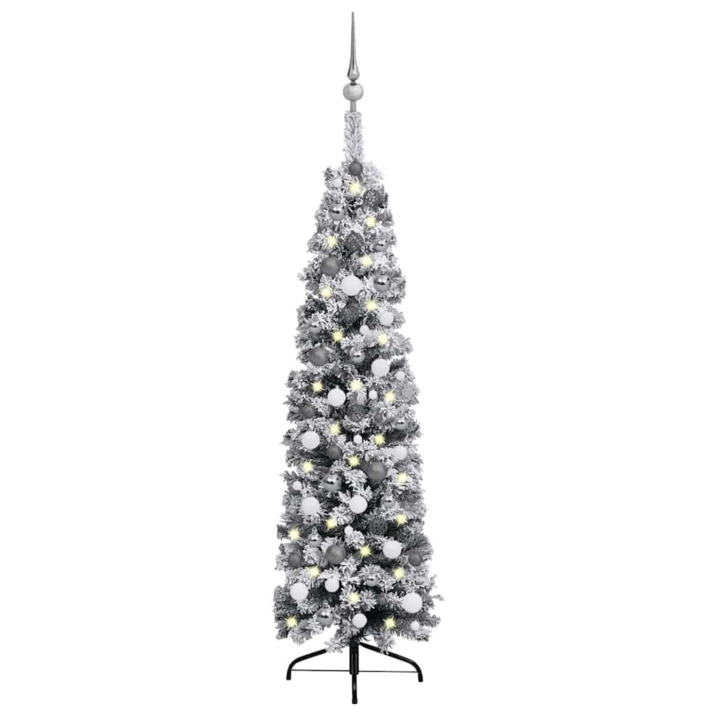 vidaXL Slim Artificial Pre-lit Christmas Tree with Ball Set Green 59.1"