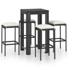vidaXL 5 Piece Patio Bar Set with Cushions Poly Rattan Black