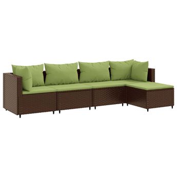 vidaXL 5 Piece Garden Lounge Set with Cushions Brown Poly Rattan