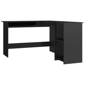 vidaXL L-Shaped Corner Desk High Gloss Black 47.2" x 55.1" x 29.5" Engineered Wood