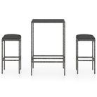 vidaXL 3 Piece Patio Bar Set with Cushions Poly Rattan Gray