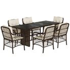 vidaXL 7 Piece Garden Dining Set with Cushions Brown Poly Rattan