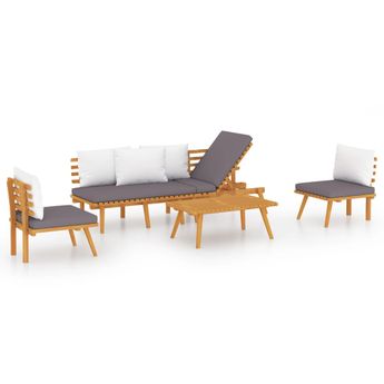 vidaXL 4 Piece Garden Lounge Set with Cushions Solid Acacia Wood