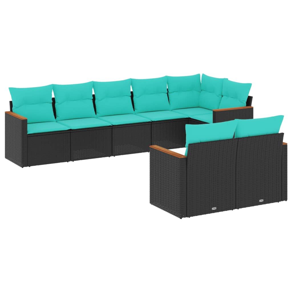 vidaXL 8 Piece Garden Sofa Set with Cushions Black Poly Rattan