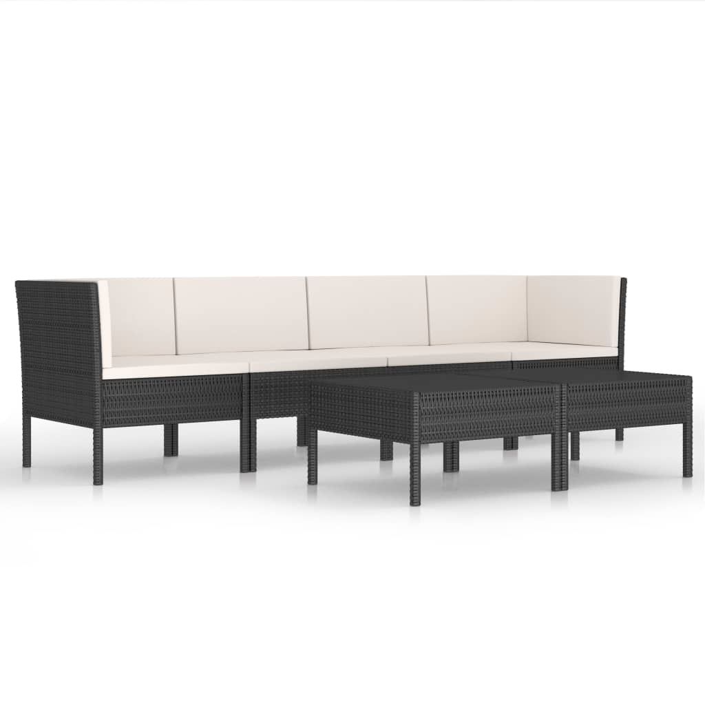 vidaXL 6 Piece Garden Lounge Set with Cushions Poly Rattan Black