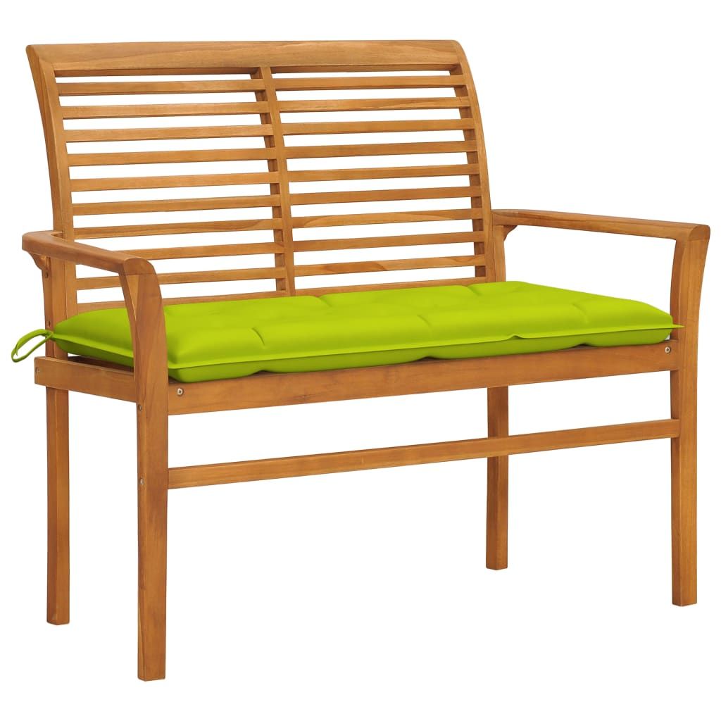 vidaXL Patio Bench with Bright Green Cushion 44.1" Solid Teak Wood