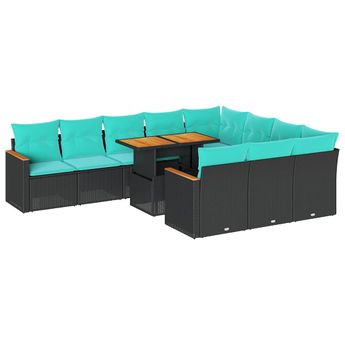 vidaXL 11 Piece Garden Sofa Set with Cushions Black Poly Rattan