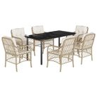 vidaXL 7 Piece Garden Dining Set with Cushions Beige Poly Rattan