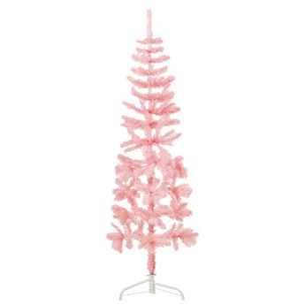 vidaXL Slim Artificial Half Christmas Tree with Stand Pink 5 ft