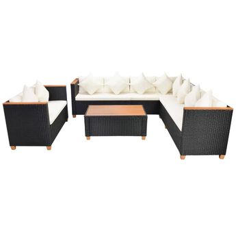 vidaXL 6 Piece Patio Lounge Set with Cushions Poly Rattan Black