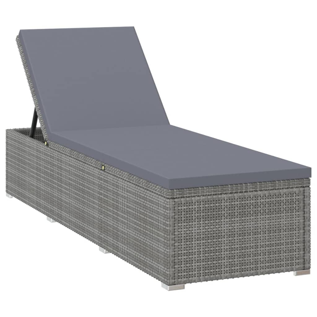 vidaXL Sun Lounger with Cushion Poly Rattan Gray