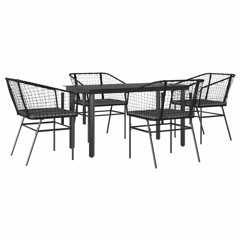 vidaXL 5 Piece Garden Dining Set with Cushions Black Poly Rattan Glass