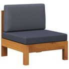 vidaXL Middle Sofa with Dark Gray Cushions Solid Acacia Wood