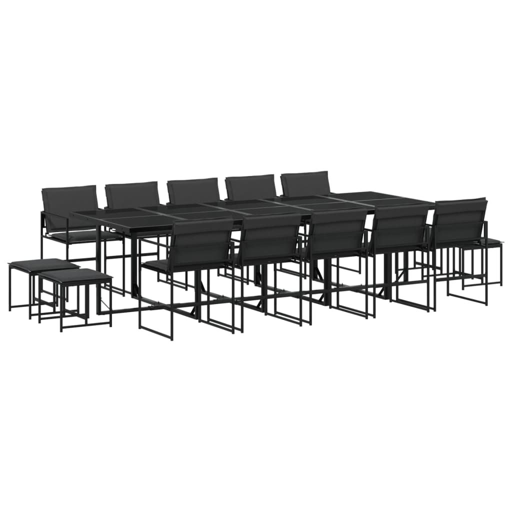 vidaXL 15 Piece Patio Dining Set with Cushions Black Textilene