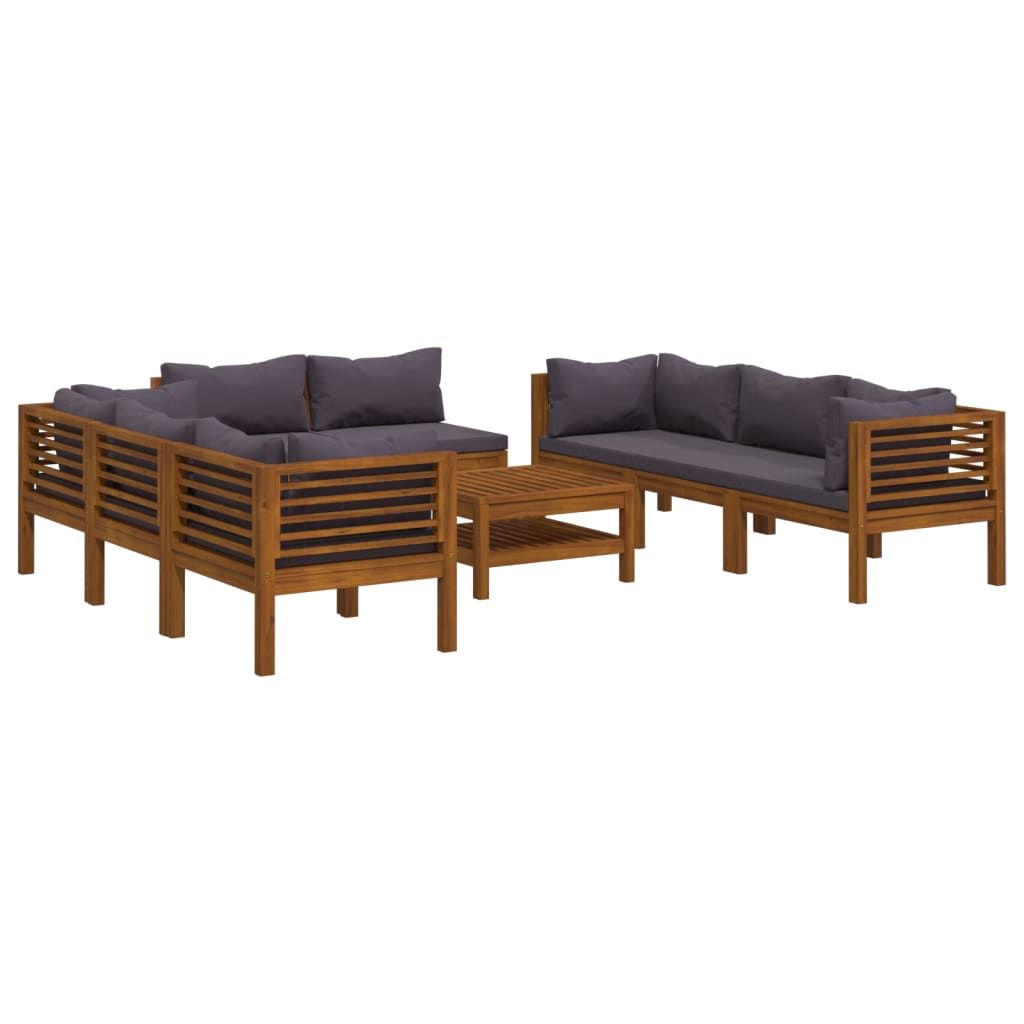 vidaXL 9 Piece Patio Lounge Set with Cushion Solid Acacia Wood
