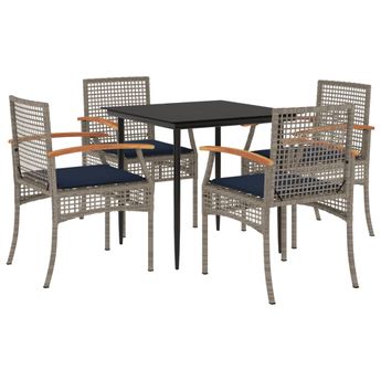 vidaXL 5 Piece Patio Dining Set with Cushions Gray Poly Rattan