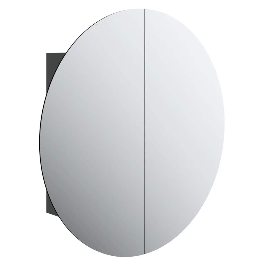 vidaXL Bathroom Cabinet with Round Mirror&LED Black 21.3"x21.3"x6.9"