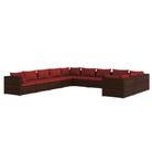 vidaXL 11 Piece Patio Lounge Set with Cushions Poly Rattan Brown
