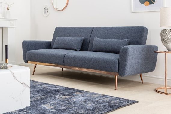 Estila Retro folding sofa Balea IV with blue cover and golden legs 208cm