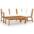 vidaXL 4 Piece Garden Lounge Set with Cushion Cream Solid Acacia Wood