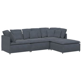 vidaXL Modular Sofa with Footstool&Cushions Velvet Dark Gray