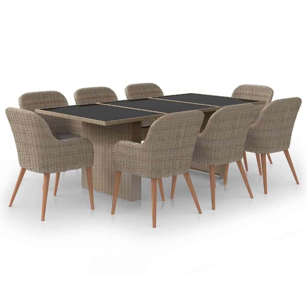 vidaXL 9 Piece Patio Dining Set Poly Rattan Brown