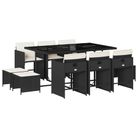 vidaXL 11 Piece Patio Dining Set with Cushions Black Poly Rattan
