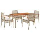vidaXL 5 Piece Patio Dining Set with Cushions Beige Poly Rattan