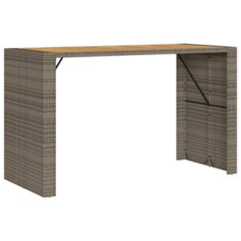 vidaXL Patio Bar Table with Acacia Wood Top Gray 72.8"x31.5"x43.3" Poly Rattan