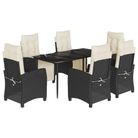 vidaXL 7 Piece Garden Dining Set with Cushions Black Poly Rattan