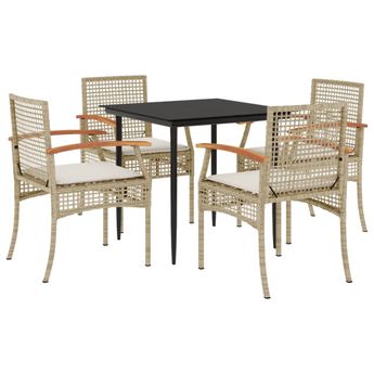 vidaXL 5 Piece Patio Dining Set with Cushions Beige Poly Rattan