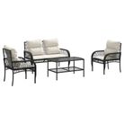 vidaXL 4 Piece Patio Sofa Set with Cushions Black Poly Rattan