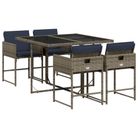 vidaXL 5 Piece Garden Dining Set with Cushions Grey Poly Rattan