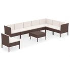vidaXL 9 Piece Patio Lounge Set with Cushions Poly Rattan Brown