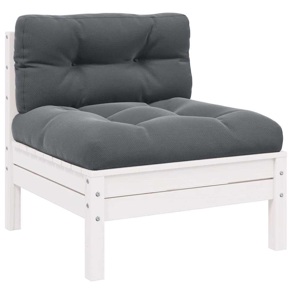vidaXL Patio Middle Sofa with Cushions White Solid Pinewood